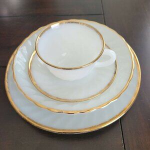 Vintage Anchor Hocking Fire King 4 Piece Dinner Set Plate Bowl Cup Saucer MCM